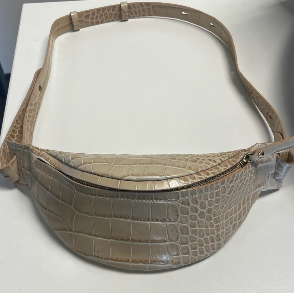 Nanushka Croc-Embossed Belt Bag in Beige